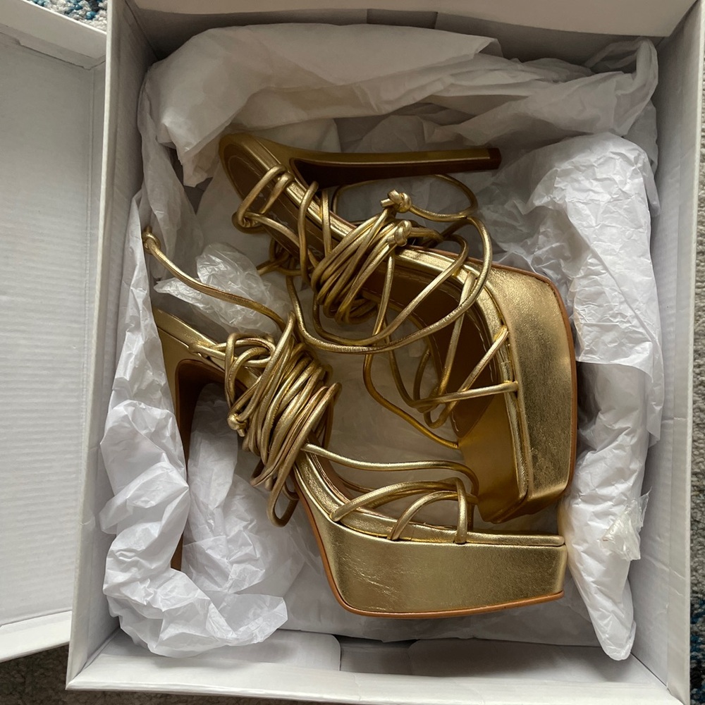 Metallic Gold Lace-up Platform Sandals